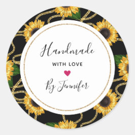 Handgefertigt mit Liebe Hochwertige gelbe Sonnenbl Runder Aufkleber