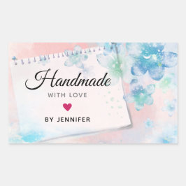 handgefertigt mit Liebe Hübsch Blue Blumen auf Ros Rechteckiger Aufkleber