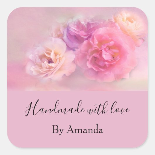 Handgefertigt mit Liebe Hübschen rosa Nelken Quadratischer Aufkleber (Vorderseite)