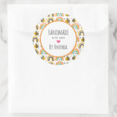 Handgefertigt mit Liebe-Hummelmuster und Regenboge Runder Aufkleber (Tasche)