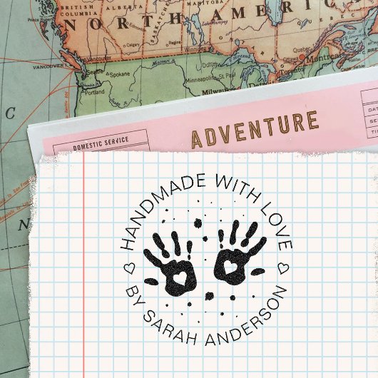 Handgefertigt mit Liebe Ihr Shop und Name Permastempel