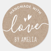 Handgefertigt mit Liebe individuelle Name Kraft Pa Runder Aufkleber (Vorderseite)