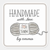 Handgefertigt mit Liebe Knittergarn Quadratischer Aufkleber (Vorderseite)