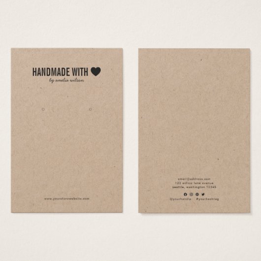 Handgefertigt mit Liebe Kraft Earring Display Card (Vorne & Hinten)