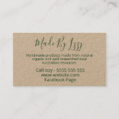 Handgefertigt mit Liebe Kraft Federblende Anordnun Visitenkarte (Rückseite)