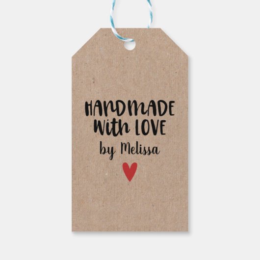 Handgefertigt mit Liebe-Kraft-Geschenktasten Geschenkanhänger (Rückseite)