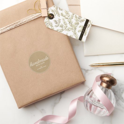 Handgefertigt mit Liebe Kraft Paper Look Label Runder Aufkleber (Schenken)