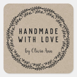 Handgefertigt mit Liebe Kraft Personalisiert Stick Quadratischer Aufkleber