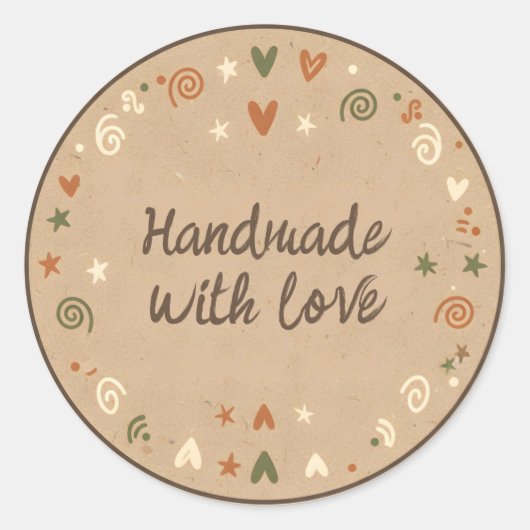 Handgefertigt mit Liebe Kraftpapier-Textur Runder Aufkleber (Vorderseite)