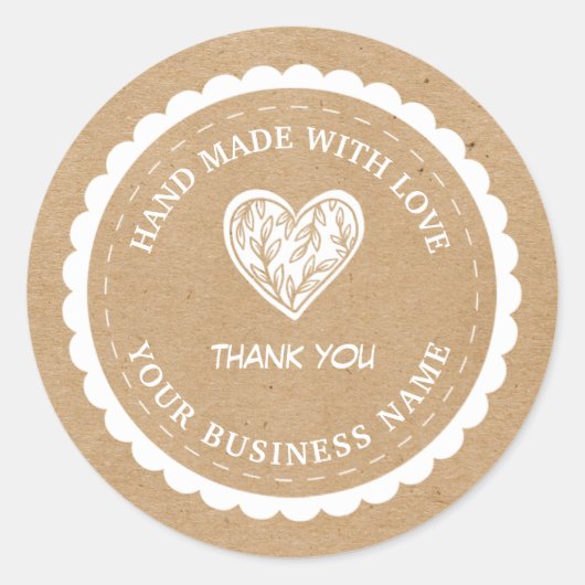 Handgefertigt mit Liebe-Kraftpapier | Vielen Dank Runder Aufkleber (Vorderseite)