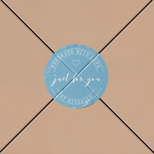 Handgefertigt mit Liebe Light Blue Personalisiert Runder Aufkleber