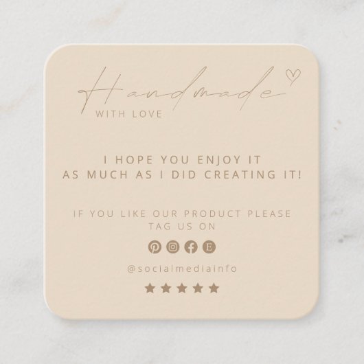 Handgefertigt mit Liebe Logo für kleine Unternehme Quadratische Visitenkarte (Vorderseite)