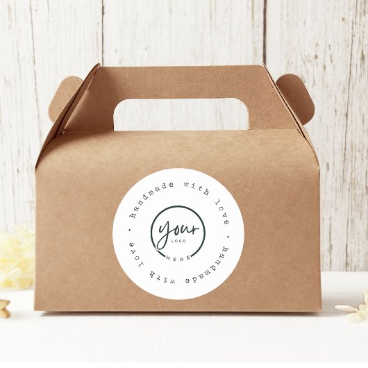 "Handgefertigt mit Liebe mit Logo | Benutzerdefini Runder Aufkleber