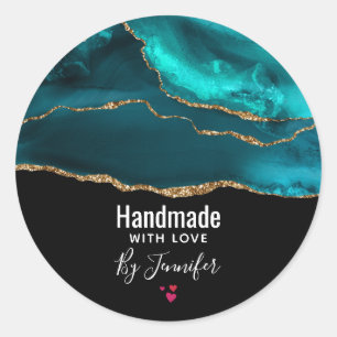 Handgefertigt mit Liebe Moderne Aquamarine Gate &  Runder Aufkleber