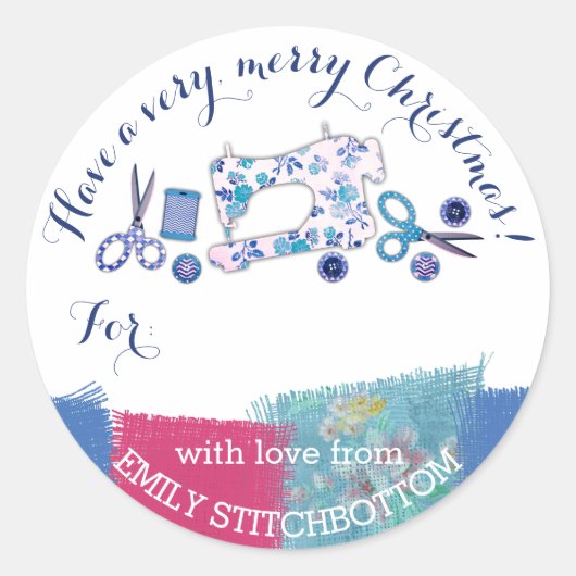 Handgefertigt mit Liebe Nähmaschine Weihnachtslabe Runder Aufkleber (Vorderseite)