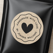 Handgefertigt mit Liebe-Name Wavy Border Kraft Loo Runder Aufkleber