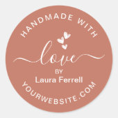 Handgefertigt mit Liebe Name Website terracotta br Runder Aufkleber (Vorderseite)