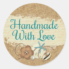 Handgefertigt mit Liebe Nautic Beach Seashells San Runder Aufkleber