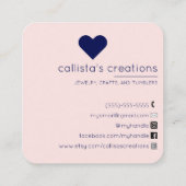 Handgefertigt mit Liebe Navy Blue Pink Glitzer Her Quadratische Visitenkarte (Rückseite)