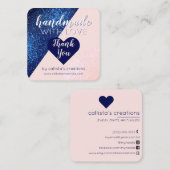Handgefertigt mit Liebe Navy Blue Pink Glitzer Her Quadratische Visitenkarte (Vorne/Hinten)