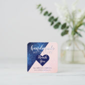 Handgefertigt mit Liebe Navy Blue Pink Glitzer Her Quadratische Visitenkarte (Stehend Vorderseite)