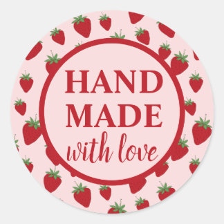 Handgefertigt mit Liebe niedlich Erdbeere Runder Aufkleber