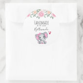 Handgefertigt mit Liebe Niedlich Pink Baby Elephan Runder Aufkleber (Tasche)