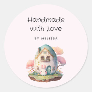 Handgefertigt mit Liebe Niedlich Pink Bunny Rabbit Runder Aufkleber