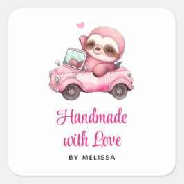Handgefertigt mit Liebe Niedlich rosa Fahne, Auto Quadratischer Aufkleber