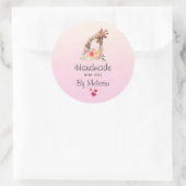 Handgefertigt mit Liebe Niedliche Giraffe Mama & B Runder Aufkleber (Tasche)