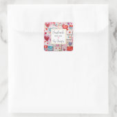 Handgefertigt mit Liebe Niedliche Herzen und Liebe Quadratischer Aufkleber (Tasche)