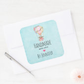 Handgefertigt mit Liebe Niedlicher Heißluftballon  Quadratischer Aufkleber (Umschlag)