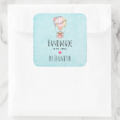 Handgefertigt mit Liebe Niedlicher Heißluftballon Quadratischer Aufkleber (Tasche)