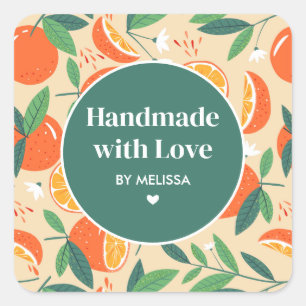 Handgefertigt mit Liebe Orange Citrus Frucht Muste Quadratischer Aufkleber