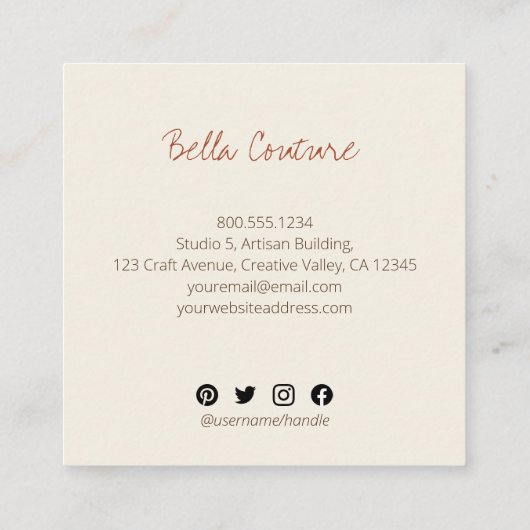 Handgefertigt mit Liebe Oversified Typografy Cream Quadratische Visitenkarte (Rückseite)