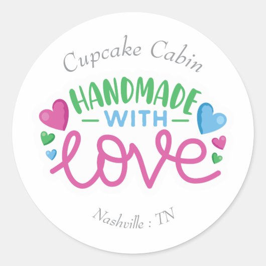 Handgefertigt mit Liebe Personalisiert Runder Aufkleber (Vorderseite)