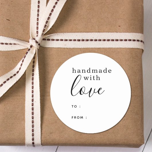 Handgefertigt mit Liebe Personalisiert Schwarz und Runder Aufkleber