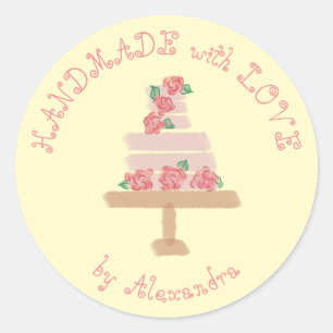 HANDGEFERTIGT MIT LIEBE personalisierte Torte mit  Runder Aufkleber
