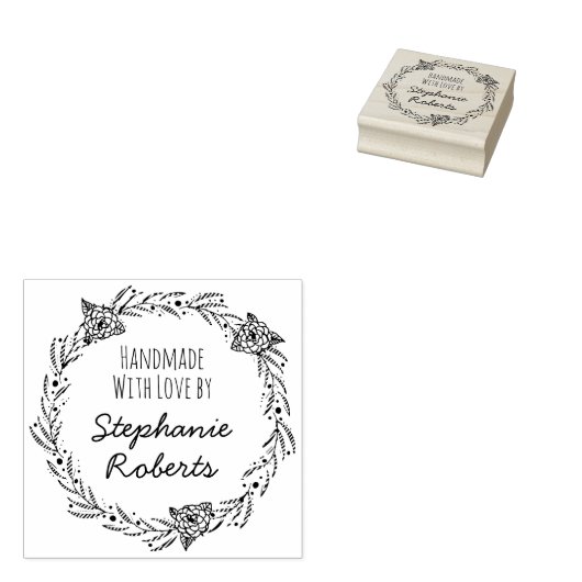 Handgefertigt mit Liebe Personalisierter Rundkauts Gummistempel (Stempel)