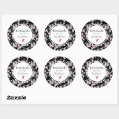 Handgefertigt mit Liebe Pink & Grau Blumenmuster Runder Aufkleber (Blatt)