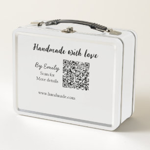 Handgefertigt mit Liebe Q R Code Kleinunternehmens Metall Brotdose