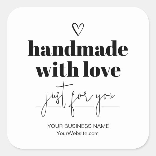 Handgefertigt mit Liebe Quadratischer Aufkleber (Vorderseite)