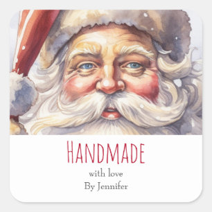 Handgefertigt mit Liebe Retro Jolly Santa Claus Quadratischer Aufkleber