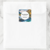 Handgefertigt mit Liebe River and Mountains Landsc Quadratischer Aufkleber (Tasche)