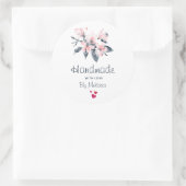 Handgefertigt mit Liebe Rosa & Grau Blume Wasserfa Runder Aufkleber (Tasche)