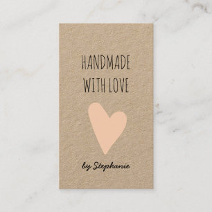 Handgefertigt mit Liebe Rosa Herz   Kraftpapier Ru Visitenkarte