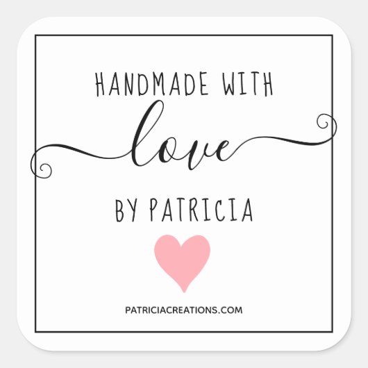 Handgefertigt mit Liebe rosa Herzhandwerk Quadratischer Aufkleber (Vorderseite)