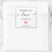 Handgefertigt mit Liebe rosa Herzhandwerk Quadratischer Aufkleber (Tasche)
