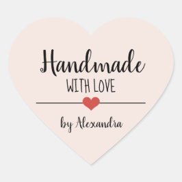 Handgefertigt mit Liebe-Rosa-Schrift personalisier Herz-Aufkleber
