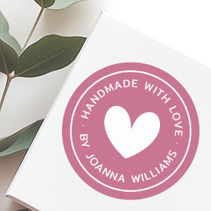 Handgefertigt mit Liebe Rose Runder Aufkleber